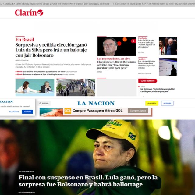Colagem com imagens dos sites do Clarin e La Nación