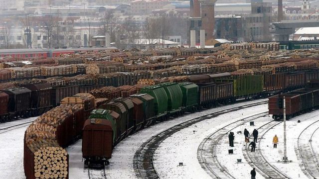 This picture from 2005 showed the extent of Russian timber exports passing through Suifenhe railway station