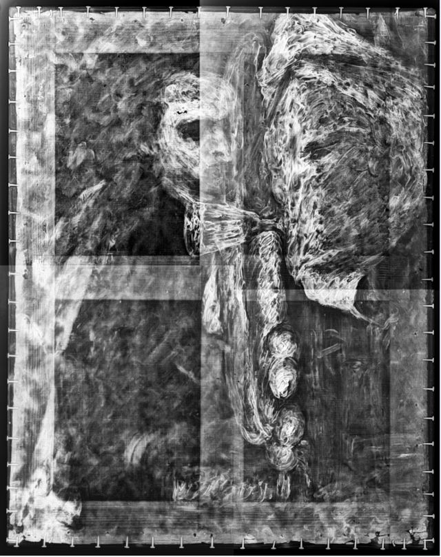 Captura de rayos X de la obra "Naturaleza muerta con pan y huevos".