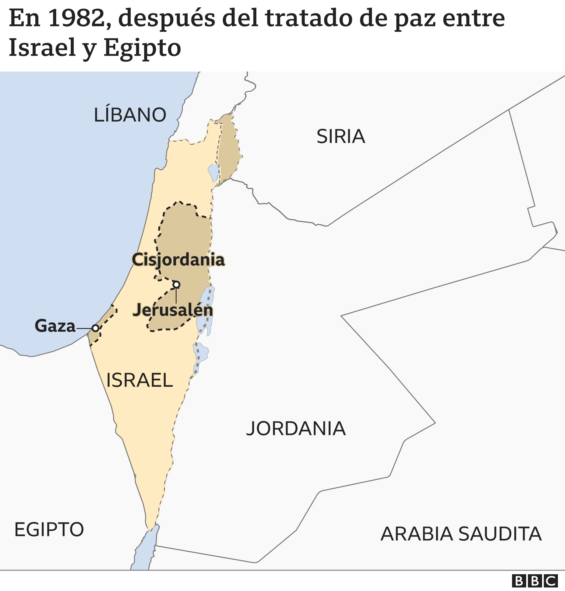 Mapa 5: en 1982, después del tratado de paz egipcio-israelí