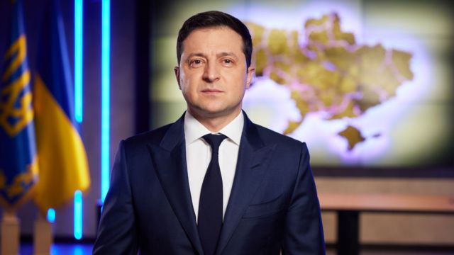 Volodymyr Zelensky making a late-night video address, hours before the invasion