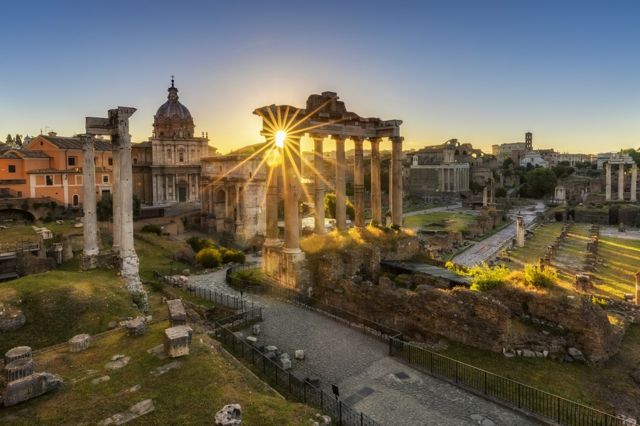 Sunrise at the Temple of Saturn at the Roman Forum, Rome, Italy