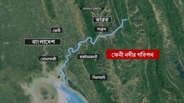 মানচিত্রে ফেনী নদীর গতিপথ