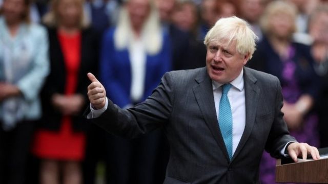 Outgoing Prime Minister Boris Johnson gives his final speech on Downing Street