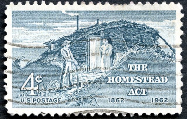 Un francobollo statunitense che commemora il centenario dell'Homestead Act