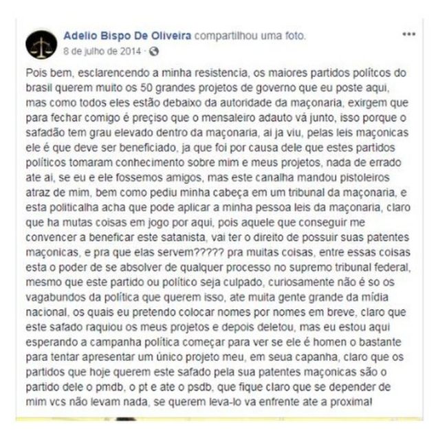 Facebook de Adelio Oliveira