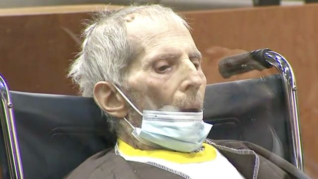 Robert Durst looks down during sentencing