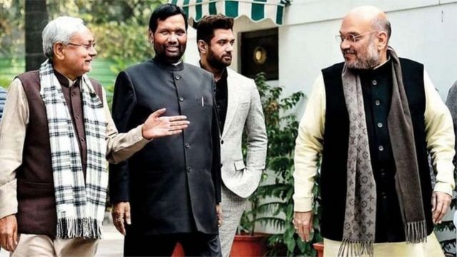 नीतीश कुमार, रामविलास पासवान और अमित शाह