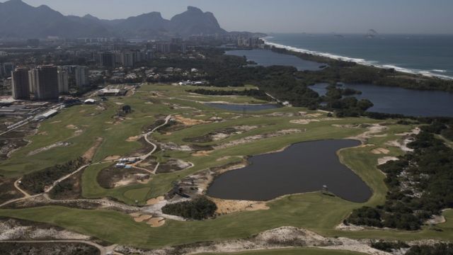Vista aérea do Campo Olímpico de Golfe no Rio de Janeiro