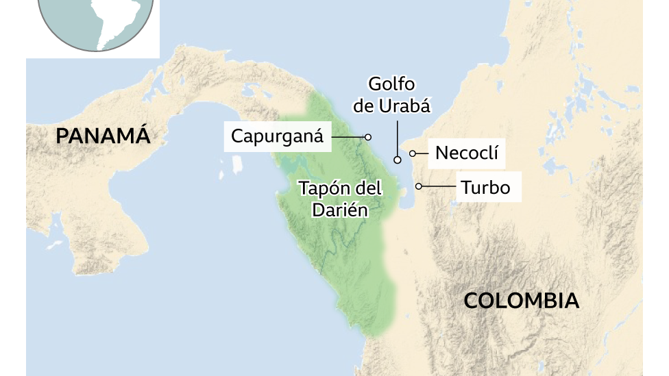 Mapa de la frontera entre Panama y Colombia