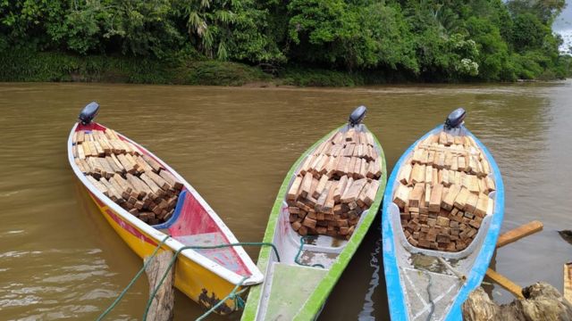Pedaços de madeira de Pau-de-balsa em barcos