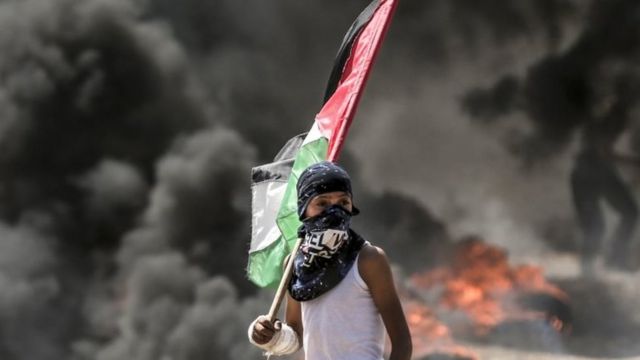 Menino carrega bandeira da Palestina