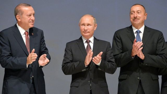 Cumhurbaşkanı Erdoğan, Rus Devlet Başkanı Putin ve Azerbaycan Cumhurbaşkanı Aliyev