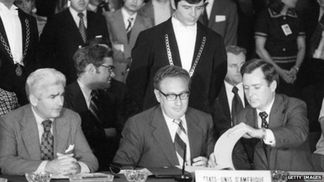 1973年基辛格参与越战和平协议谈判。