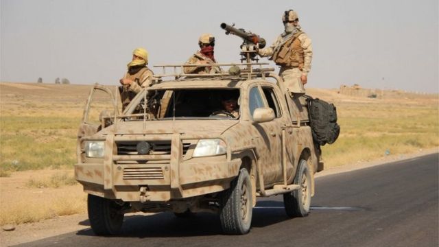 Afghan security officials patrol on Helmand-Kandahar highway after Taliban launched first large-scale attack on the capital of southwestern Helmand province in Afghanistan since the signing of a peace deal with the United States in late February, in Lashkargah, Helmand, Afghanistan, 13 October 2020.