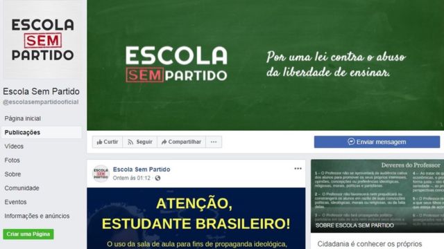 Página do Escola Sem Partido no Facebook