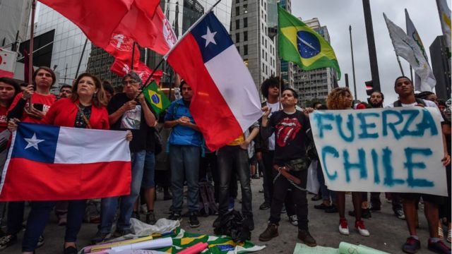 Manifestación de apoyo a Chile en Brasil