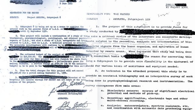 Documentos de la CIA sobre el proyecto MK-Ultra.