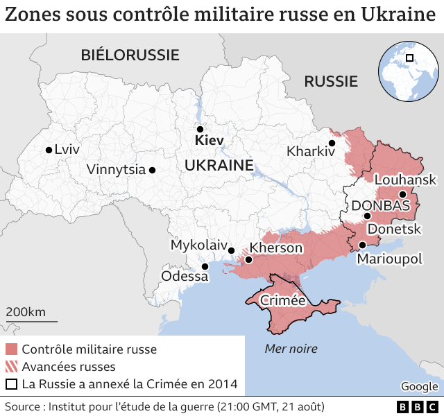 Zônes sous contrôle russe en Ukraine