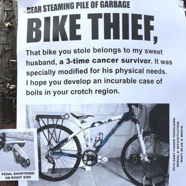 The poster Shannon made addressed to the bike thief
