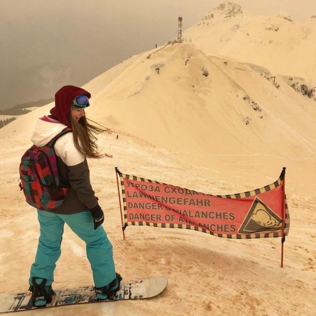Snowboarder in the Russian Caucasus