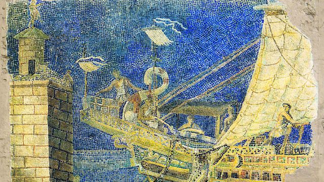 Mosaico romano que muestra el faro de Alejandría