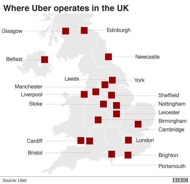 Map of Uber locations in the UK