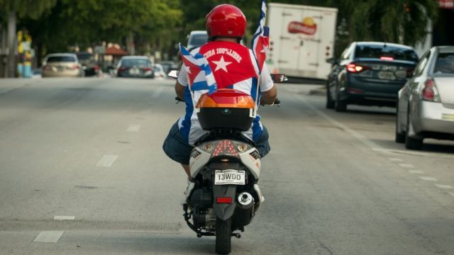 Biker with the Cuban flag in Miami