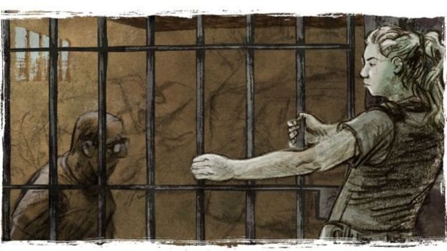 Ilustración de Tábata trancando la celda donde está el fotógrafo