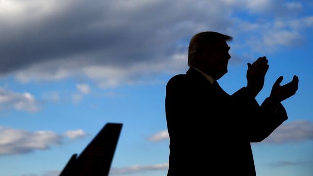 Dan takarar jam'iyyar Republican Donald Trumpya halarci wajen yakin neman zabe a Wilmington, Ohio.