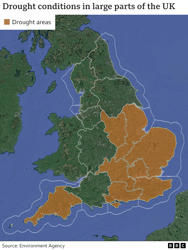 A map showing areas affected by the drought