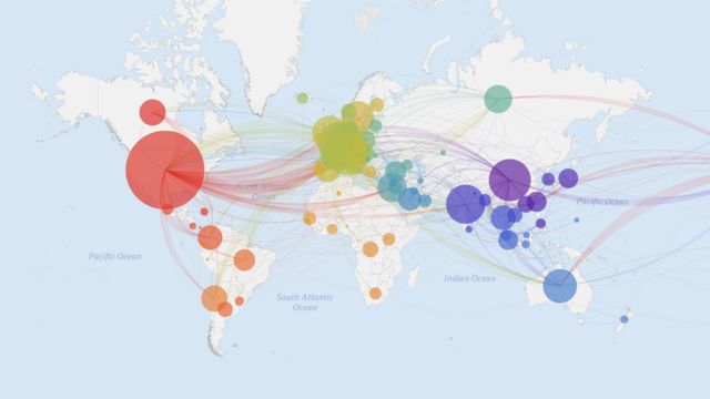 Mapa de miles de secuencias genéticas rastreadas en todo el mundo.
