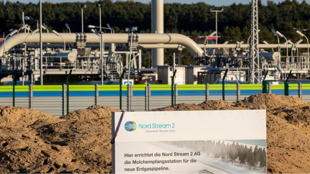 The Nord Stream 2 gas line landfall facility in Lubmin, north eastern Germany
