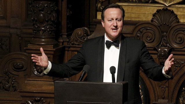 Britain"s Prime Minister David Cameron speaks in Hamburg