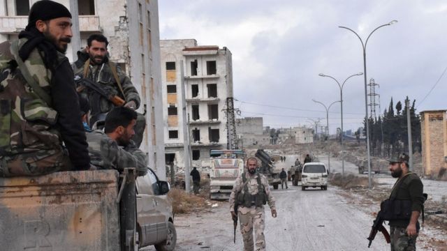 Syrian pro-government forces set up an outpost on December 2, 2016 in the Aleppo"s eastern neighbourhood of Sakan al-Shababi