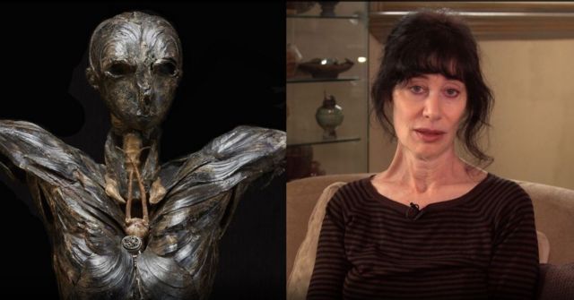 A escultura Adão (à esquerda) e a artista Gillian Gensen (direita)