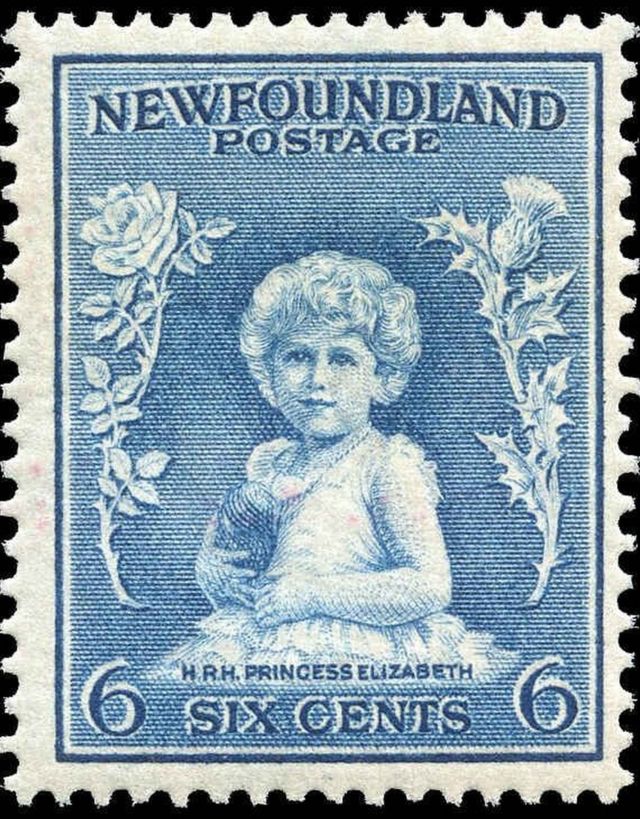1932年，紐芬蘭 6 分錢郵票上的伊麗莎白公主肖像