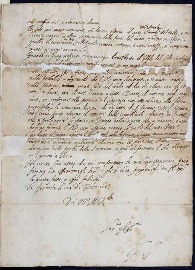 Carta manuscrita de Galileu Galilei (1564-1642) a Benedetto Castelli, datada de 1613