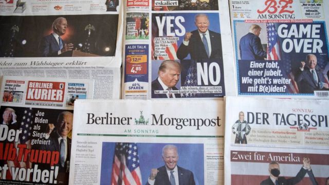 Almanya'da bazı gazeteler Biden'ın zaferini "Oyun Bitti" manşetiyle duyurdu.
