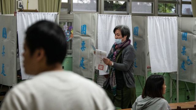 A polling place in Taipei in the 2020 Taiwan presidential election
