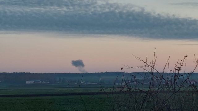 Smoke rises in the distance, amid reports of two explosions, seen from Nowosiolki, Poland, near the border with Ukraine November