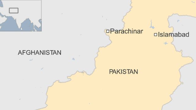 A map showing Parachinar in Pakistan, where a bomb has killed at least 18 people at a marketplace