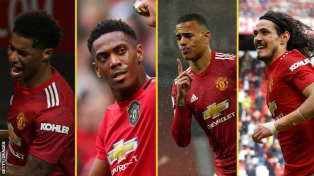 Kutoka kushoto ni Rashford, Martial, Greenwood na kulia Cavani