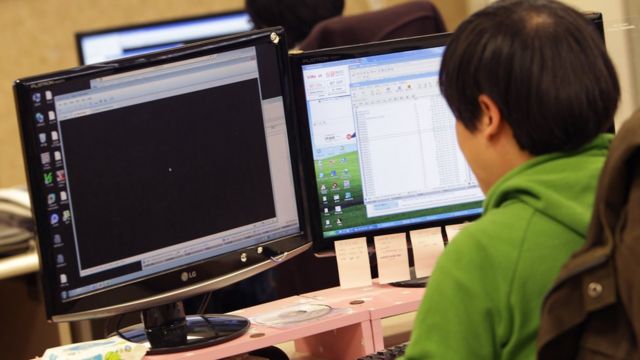 A researcher inspecting for computer viruses at Hauri Inc. the IT security software vendor on March 21, 2013 in Seoul, South Korea.