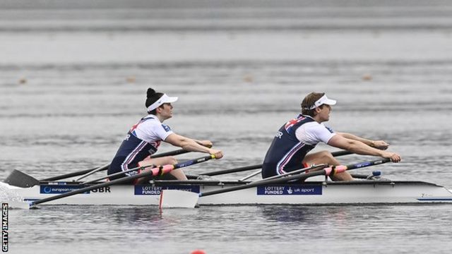 GB rowers Lauren Rowles and Laurence Whiteley competing for Great Britain