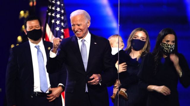 Biden celebrates election victory with supporters in his Delaware hometown