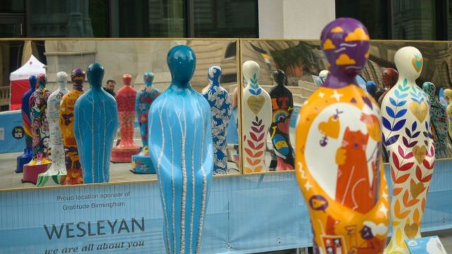 rainbow heart and mannequin shop window display at Birmingham