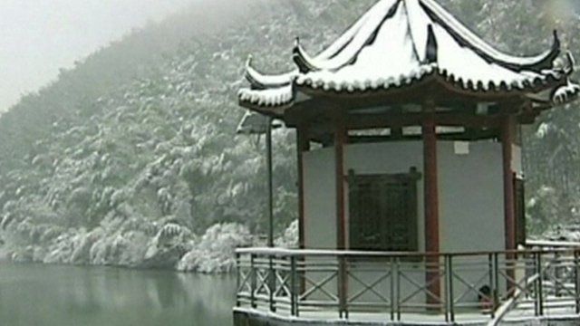 Snowy temple in China