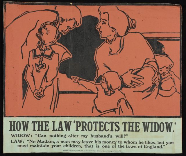 Плакат под названием "Как закон защищает вдову"