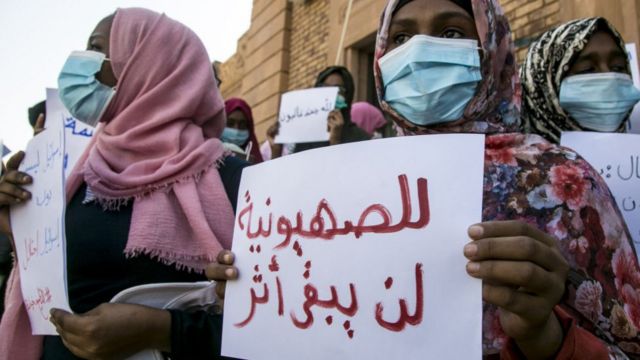 A protest action in Khartoum against the normalization of relations with Israel, October 2020